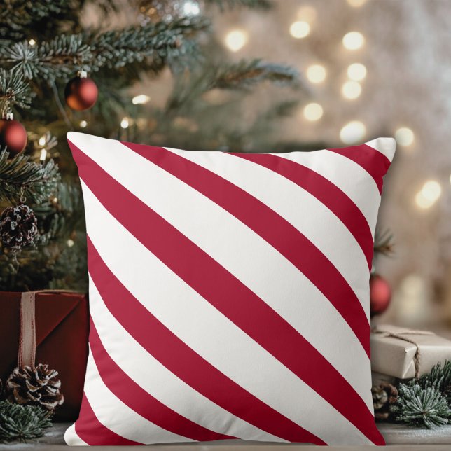 Summer or Winter Red and White Diagonal Striped Throw Pillow (Red and White Diagonal Striped Throw Pillow)