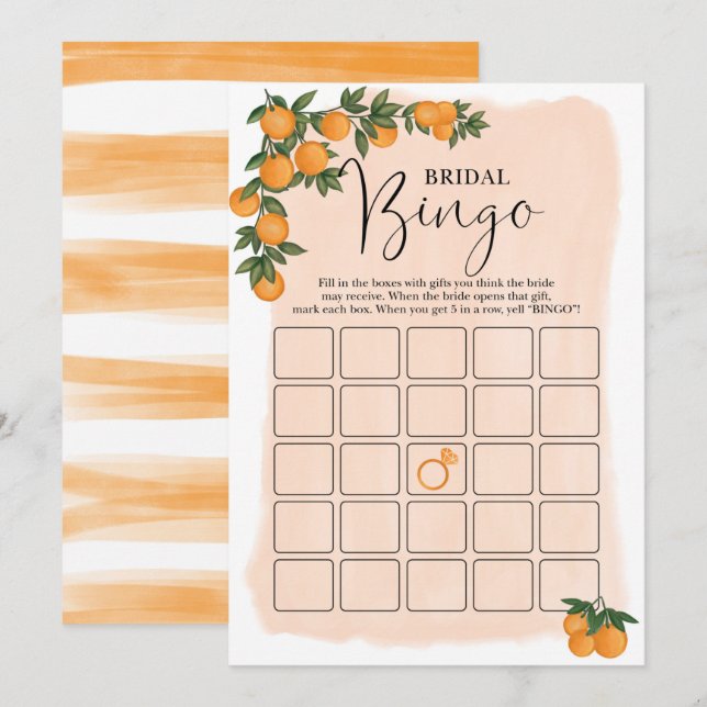 Summer Orange Citrus Bingo Fête des mariées Carte  (Devant / Derrière)