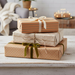 Summer Orange Lines On Faux Rustic Brown Kraft Wrapping Paper Sheet