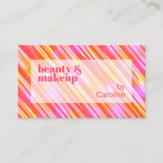 Summer Orange Red Bright Pink Stripes Art Pattern Business Card (Front)
