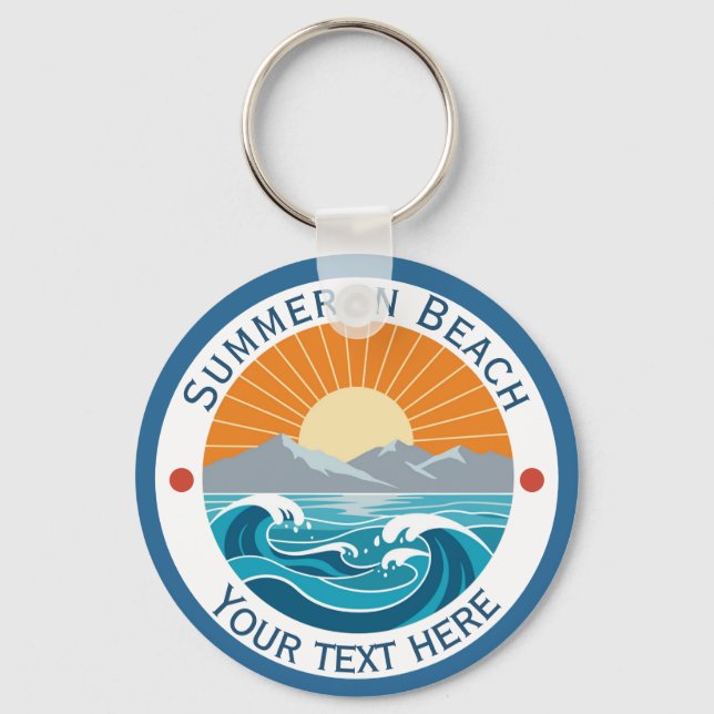 Summer Orange Sunset, Blue Waves, and Mountain Keychain (Front)