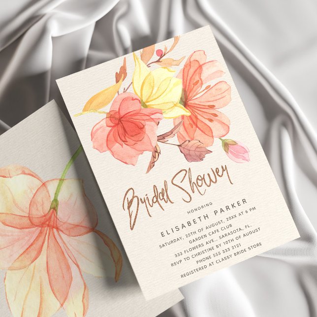 Summer orange watercolor floral bridal shower invitation (Creator Uploaded)
