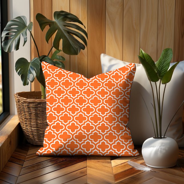 Summer Orange White Retro Chic Trellis Pattern Throw Pillow (Creator Uploaded)