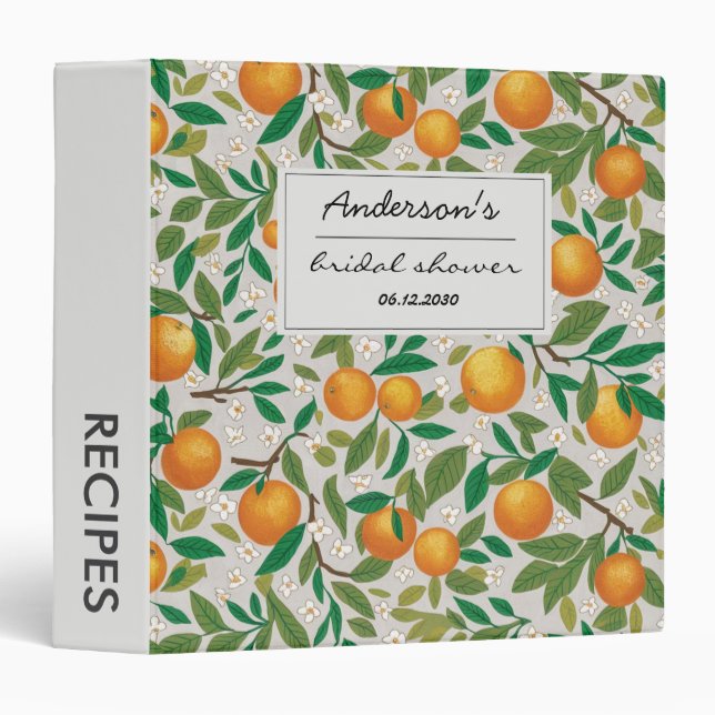 Summer Oranges Citrus Fruit Floral  Bridal Shower Binder (Front/Spine)