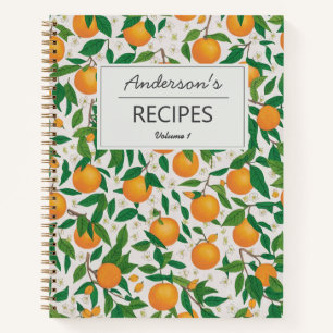Summer Oranges Citrus Fruit Floral Pattern Recipe  Notebook