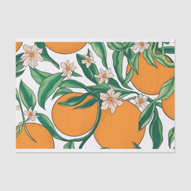 Summer Oranges Citrus Fruit Floral Pattern  Tissue Paper (Front)