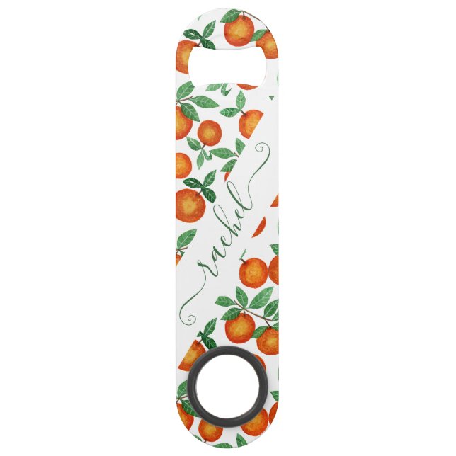 Summer Oranges Citrus Watercolor Fruit Pattern Bar Key (Front)