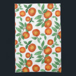Summer Oranges Citrus Watercolor Fruit Pattern Kitchen Towel<br><div class="desc">This modern and artsy pattern is perfect for the summer and spring seasons. It features hand-painted orange and green citrus oranges and leaves on top of a simple white background. It's elegant, artistic, contemporary, unique, and trendy. Enjoy this botanical foodie design hand-painted by the artist of La Femme, Rachel Matheney....</div>