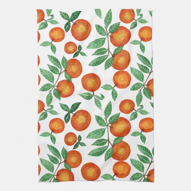 Summer Oranges Citrus Watercolor Fruit Pattern Kitchen Towel (Vertical)