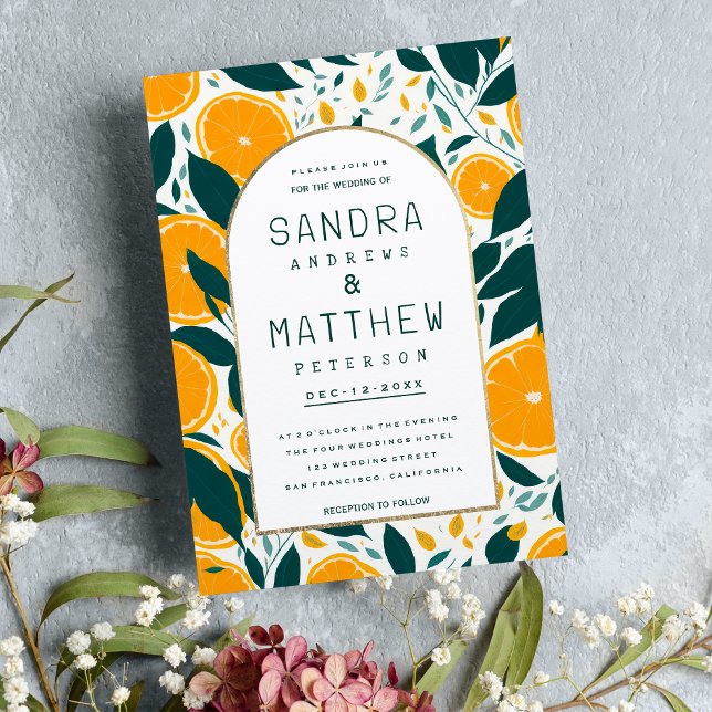 Summer oranges fruit botanical foliage Wedding Invitation (Summer oranges fruit botanical foliage Wedding )