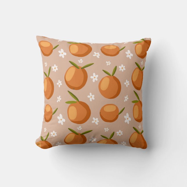 Summer Oranges Fruit little white flowers Pattern  Throw Pillow (Front)
