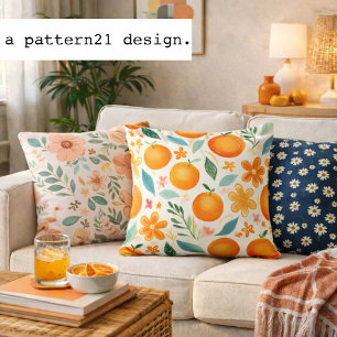 Summer oranges in watercolor pattern throw pillow