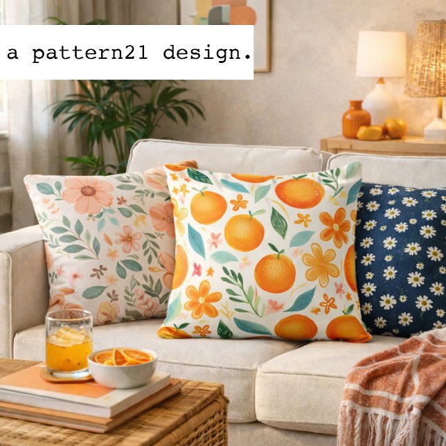 Summer oranges in watercolor pattern throw pillow (cozy summer oranges pillow)