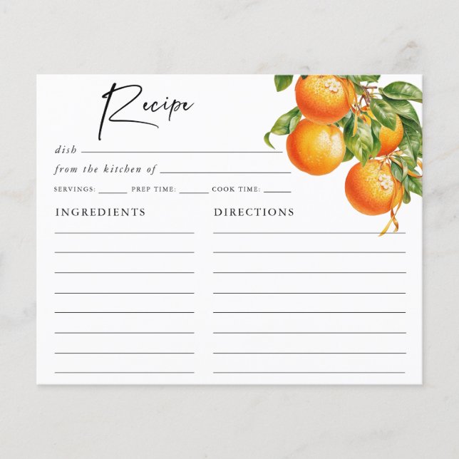 Summer Oranges Lemon Citrus Bridal Shower Recipe (Front)