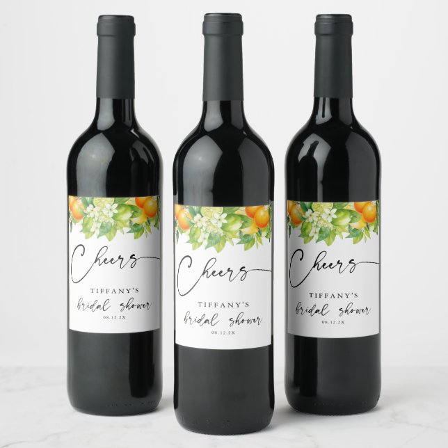 Summer Oranges Lemon Citrus Cheers Bridal Shower Wine Label (Bottles)
