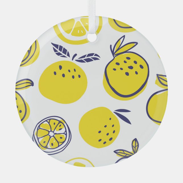 Summer Oranges: Stylish Fruit Pattern. Glass Ornament (Front)