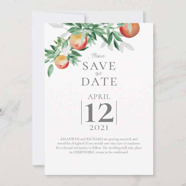 Summer Orchard Save the Date Invitation (Front)