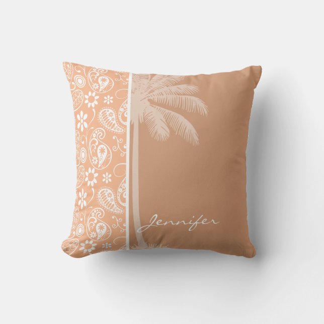 Summer Palm; Apricot Colour Paisley; Floral Throw Pillow (Front)