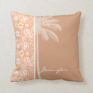 Summer Palm; Apricot Colour Paisley; Floral Throw Pillow