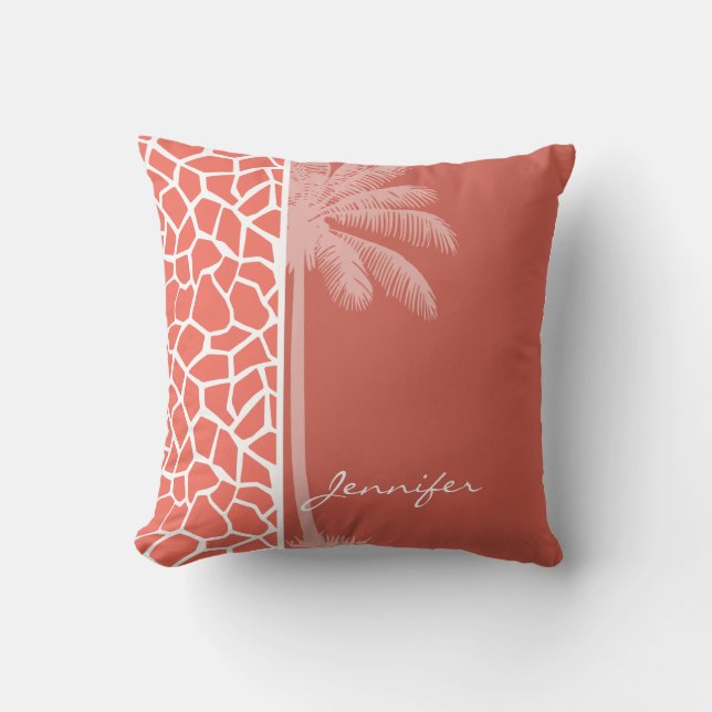 Summer Palm Bittersweet Colour Giraffe Animal Prin Throw Pillow (Front)