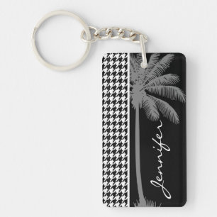 Summer Palm Black Houndstooth Keychain