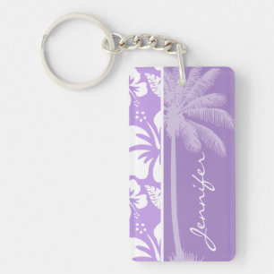 Summer Palm; Bright Lavender Tropical Hibiscus Keychain