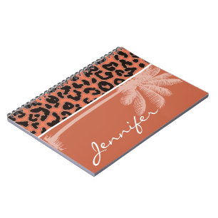 Summer Palm; Burnt Sienna Leopard Animal Print Notebook
