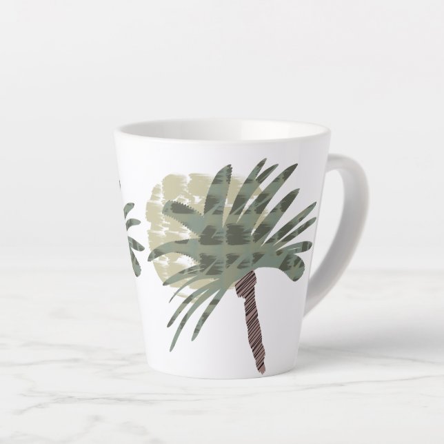 Summer Palm Tree and Sunset Doodle Art Latte Mug (Right Angle)