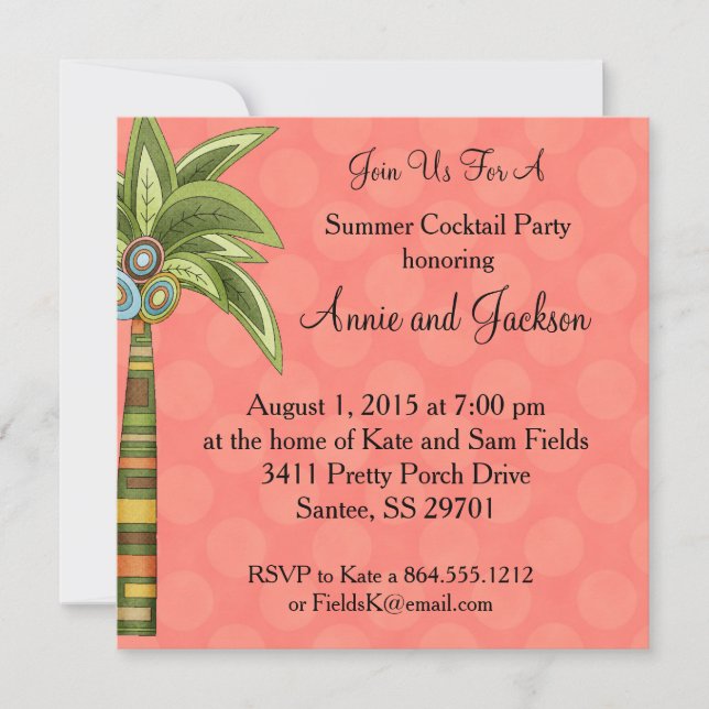Summer Palm Tree Cocktail Party Invite Peachy (Front)