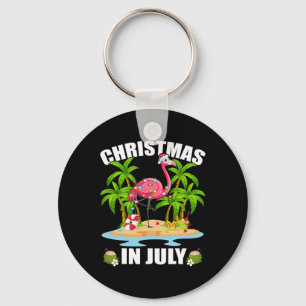 Summer Palm Tree Lighting Flamingo Christmas In Ju Keychain