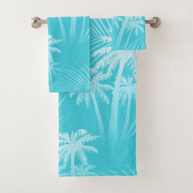 Summer palm trees Aqua Bath Towel Set (Insitu)