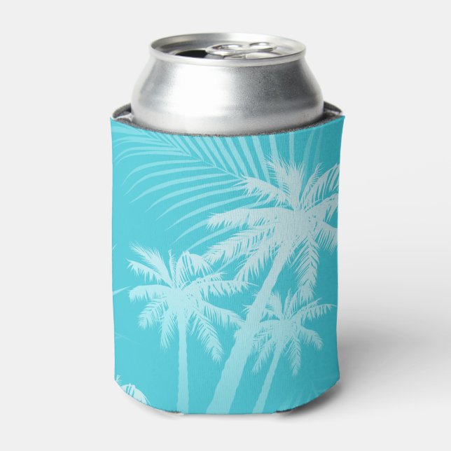 Summer palm trees Aqua Can Cooler (Can Front)