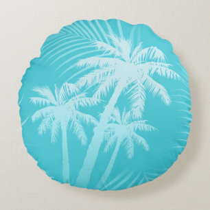 Summer palm trees Aqua Round Pillow