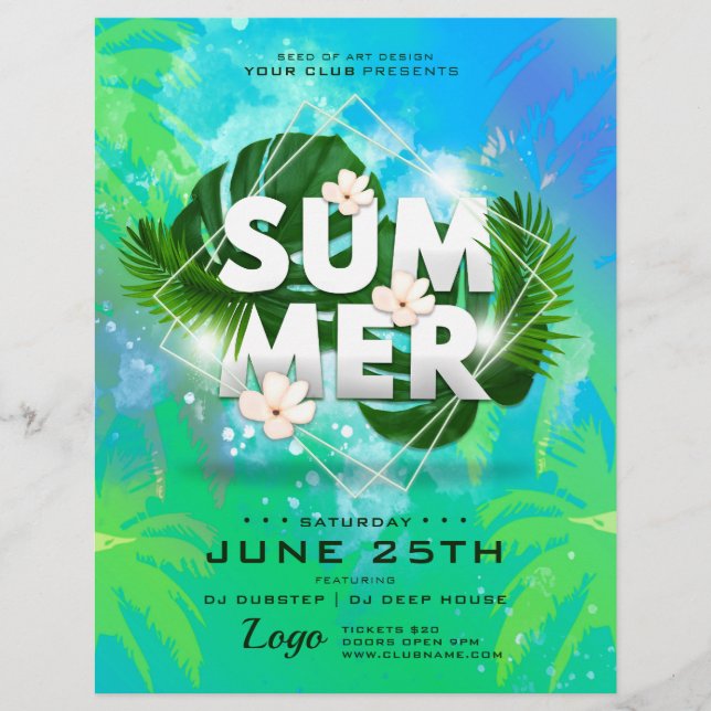 Summer Palm Trees Botanical Club Party Flyer (Front)