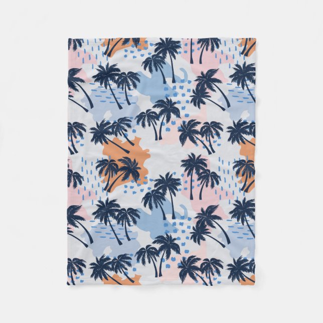 Summer palm trees seamless pattern,coconut palm tr fleece blanket (Front)