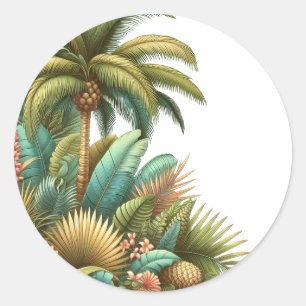 Summer Palm Tropical Tree And Leaves  Classic Round Sticker