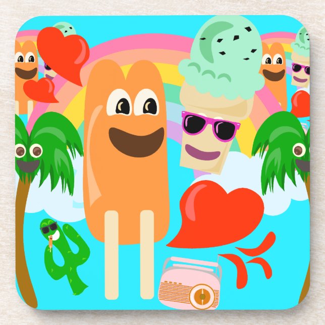 Summer Pals Cute Kawaii Cartoon Characters Coaster (Front)