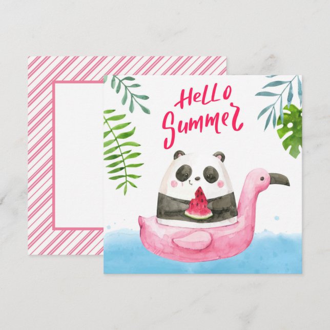 Summer Panda Flamingo Greeting Card (Front/Back)