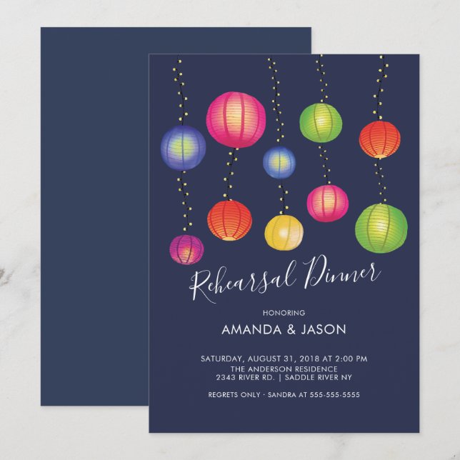 Summer Paper Lanterns Rehearsal Dinner Invitation (Front/Back)