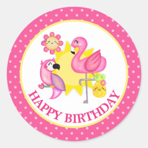Summer Paradise Flamingo Parrot Birthday Classic Round Sticker