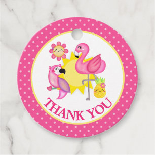 Summer Paradise Flamingo Parrot Birthday Party Favour Tags