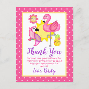 Summer Paradise Flamingo Parrot Birthday Party Postcard