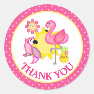 Summer Paradise Flamingo Parrot Thank You Classic Round Sticker