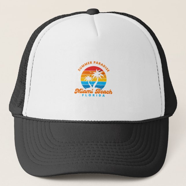 Summer Paradise Miami Beach Florida-Sunset-Palms Trucker Hat (Front)