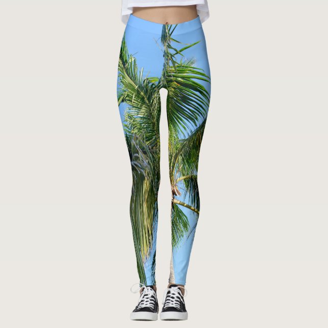 Summer Paradise Palm Tree #2 #tropical #wall #art Leggings (Front)