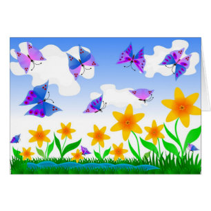 Summer paradise with butterflies and flowers