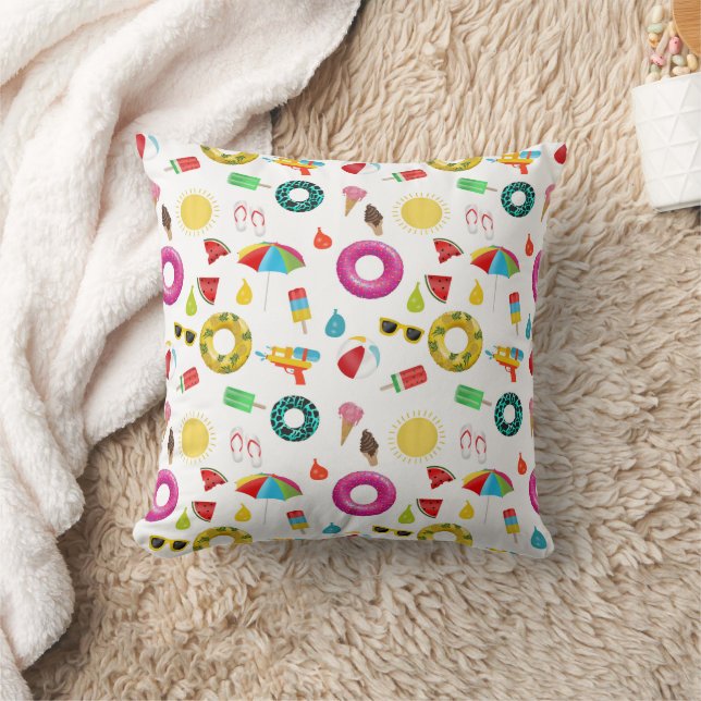 Summer Party Beach Fun Pattern Throw Pillow (Blanket)