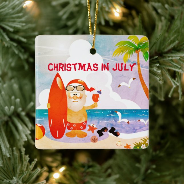 Summer Party Beach Santa Claus Christmas In July   Ceramic Ornament (Tree)