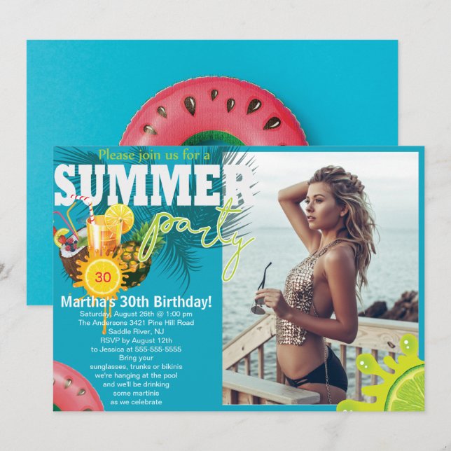 Summer Party Birthday Fun design Invitation (Front/Back)