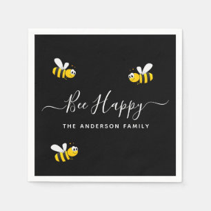 Summer party black yellow bee happy bumblebees napkin